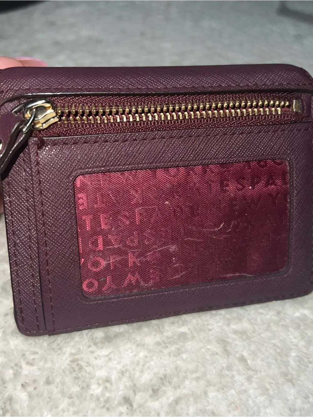Vintage Kate Spade Small Plum Saffiano Leather Bifold Wallet with Gold Plaque